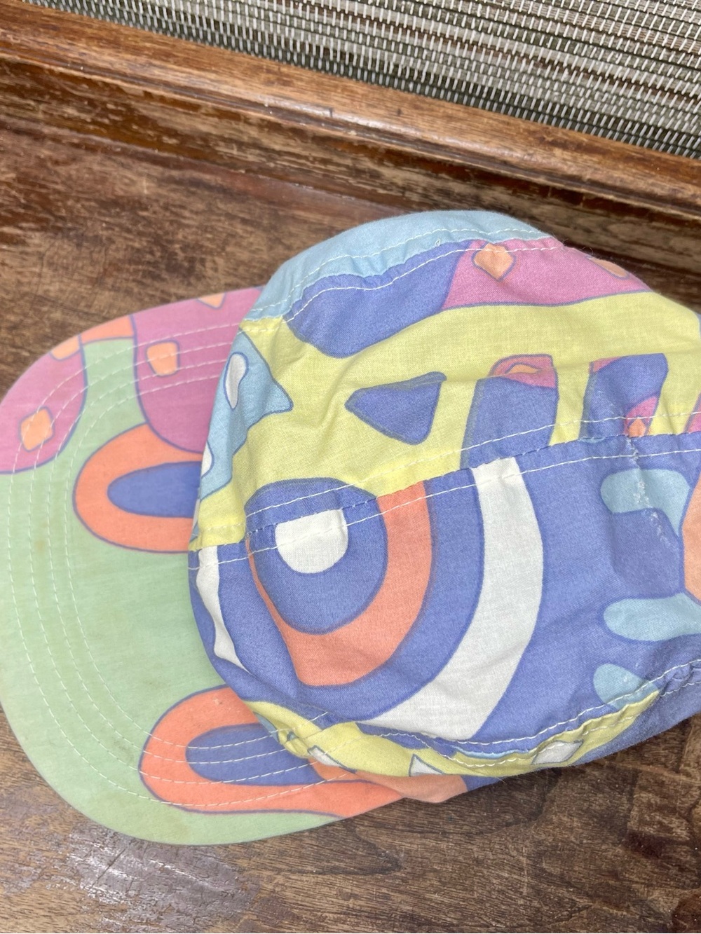 Vintage 80s 90s Abstract Print Painter Cap Pastel Snap Brim Hat Retro Festival - Picture 4 of 13